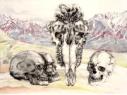 Alces, Hominid, Petra (Moose, Man, Rock), 22 x 30, pencil and watercolor on paper with wash